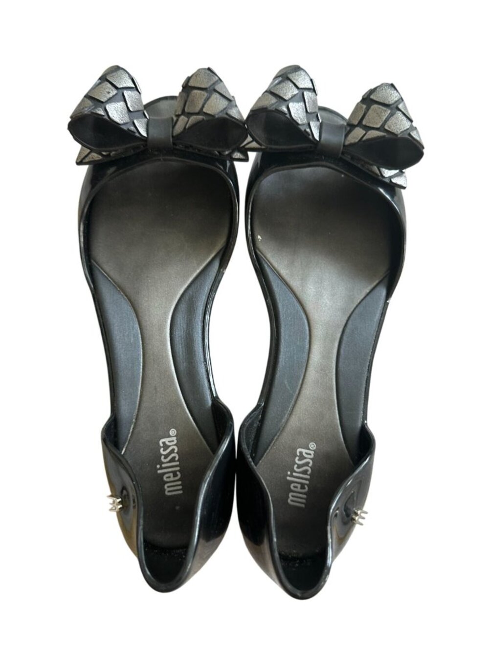 MELISSA Black Silver Bow D’Orsay Flats Size US 7 - Picture 4 of 8